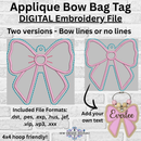 Applique Bow Bag Tag - Digital Embroidery File