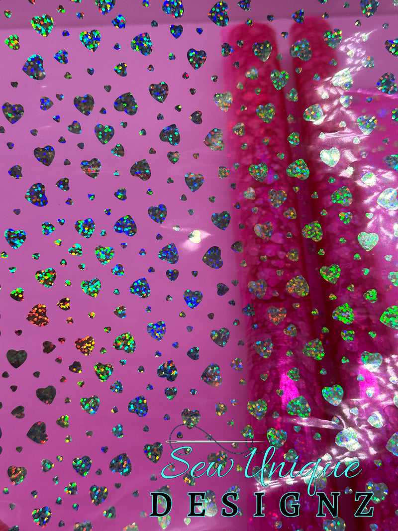 Hot Pink Clear Holo Hearts