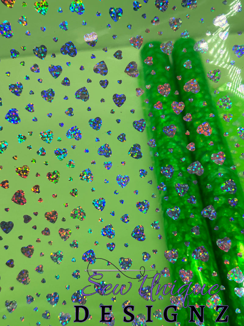 Lime Green Clear Holo Hearts